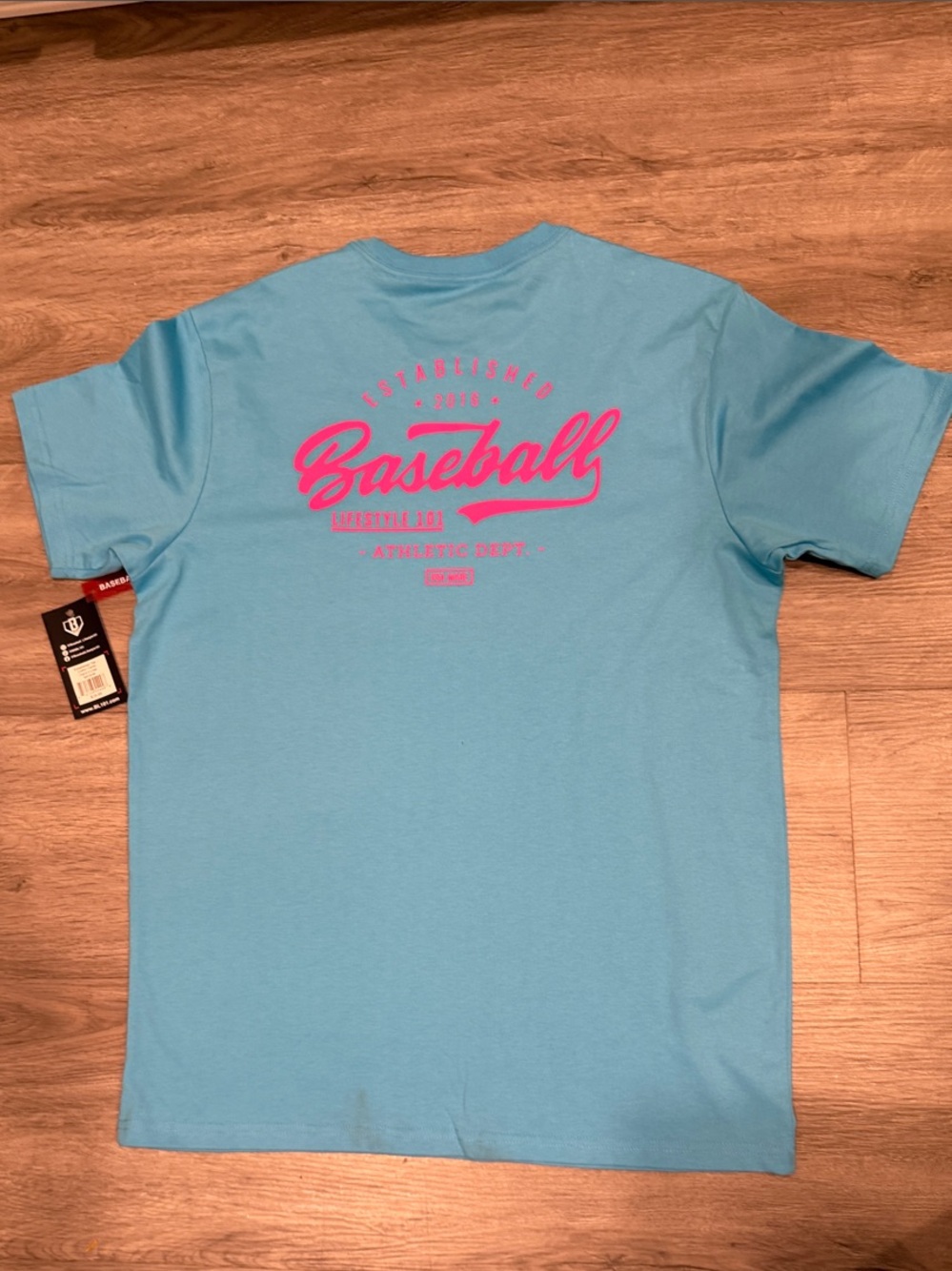 Baseball Graphic Tee - Light Blue with Pink Print